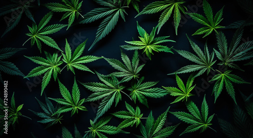 Close up marijuana cannabis leaf black background Generative AI