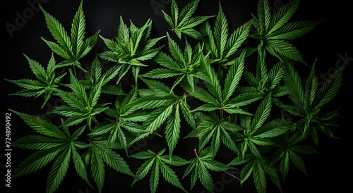 Close up marijuana cannabis leaf black background Generative AI