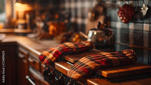 Row of Oven Mitts Sitting on Countertop, Thanks Giving