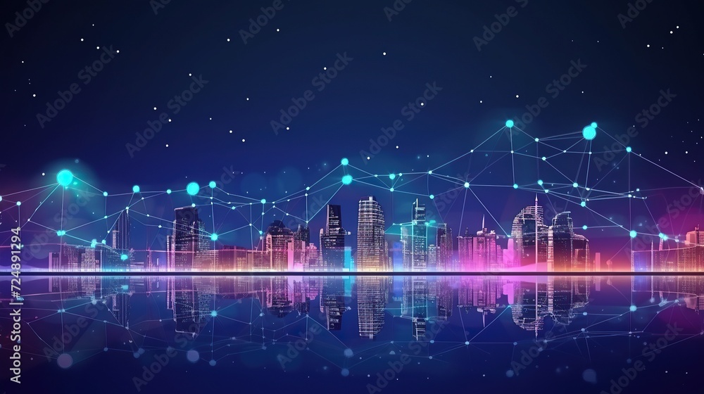 technology in the city at night. City with skyscrapers at night with lights technology in the city at night. City with skyscrapers at night with lights