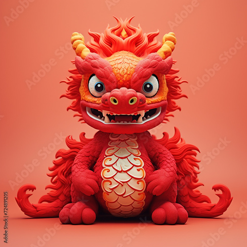 3D rendering, Chinese dragon modeling, wearing a red cotton jacket and white scarf, cute modeling © Studio Art