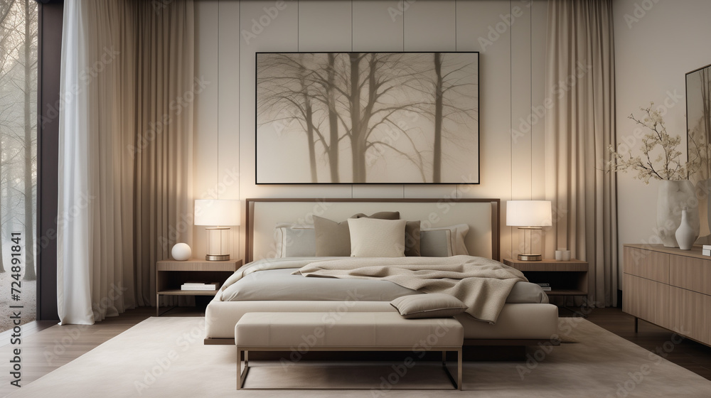 Modern bedroom with a comfortable bed and stylish décor
Modern bedroom with a comfortable bed and stylish décor