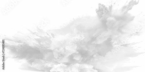 Black powder explosion with dark colors isolated white background. Abstract powder splatted on white background, freeze motion of black powder exploding or throwing black powder.	