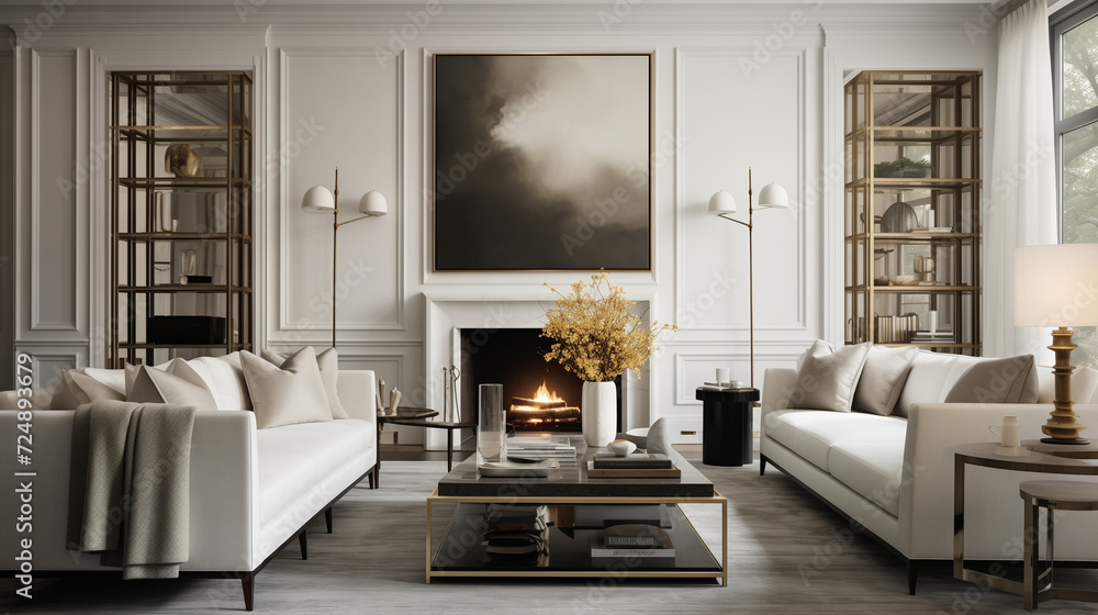 Modern living room with a cozy sofa and elegant decor Modern living room with a cozy sofa and elegant decor