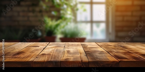 Wooden Table Top in Front of Window