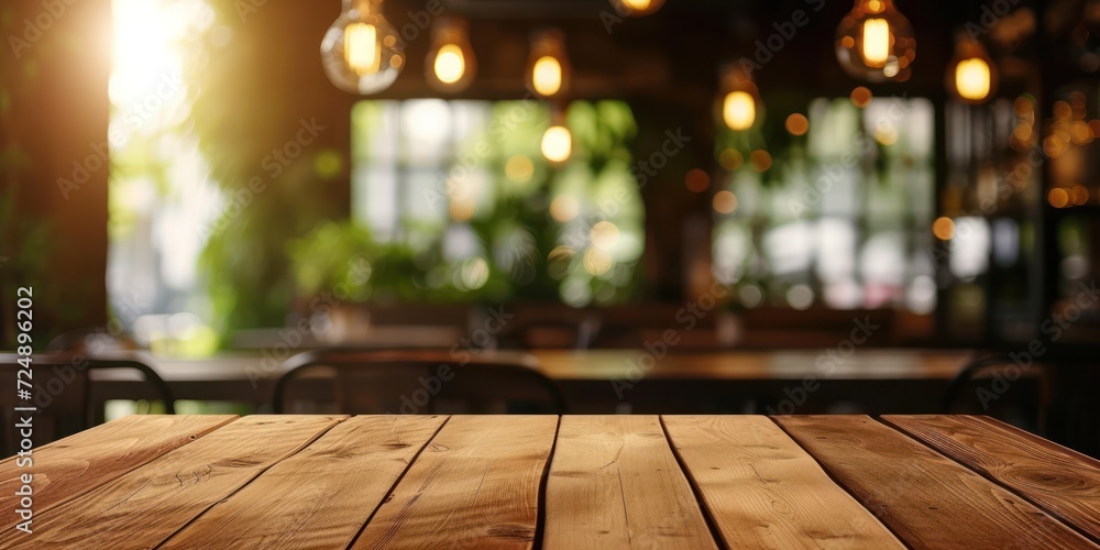 Empty Wooden Table in Restaurant
