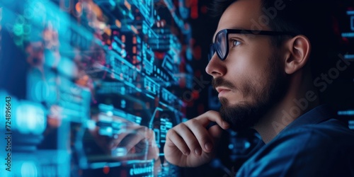 Man in Glasses Looking at a Computer Screen