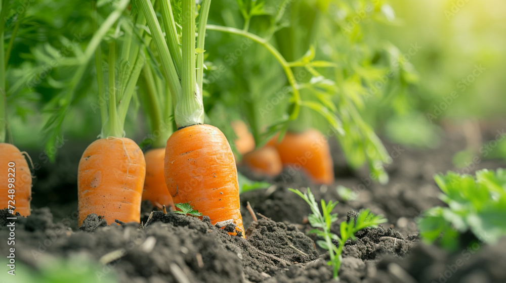 Close up of growing carrots in a field Fresh carrot plants in focus Close up of growing carrots in a field Fresh carrot plants in focus
