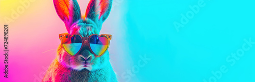 Easter Rabbit with Heart-Shaped Neon Glasses photo
