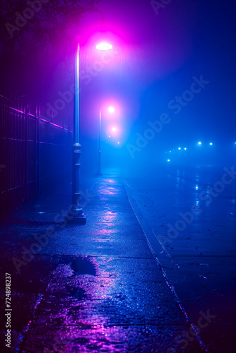 Street with purple glow in the night sky.
