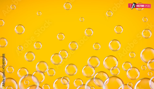 Vector realistic illustration of soap bubbles on a yellow background.