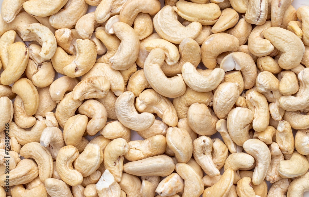 Top View of Cashew Nut Background in Horizontal Orientation with Copy Space Top View of Cashew Nut Background in Horizontal Orientation with Copy Space