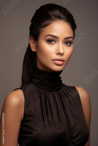 Sophisticated Elegance: Woman in High-Neck Blouse