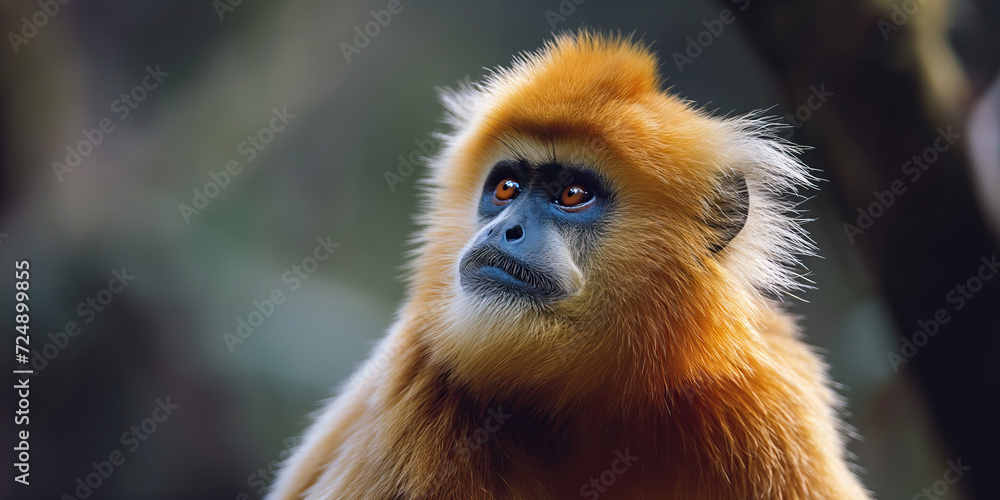 Majestic golden snub-nosed monkey in natural habitat Generative AI image Majestic golden snub-nosed monkey in natural habitat Generative AI image