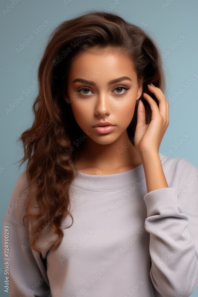 Effortless Comfort: Young Woman in Pocket Sweatshirt Effortless Comfort: Young Woman in Pocket Sweatshirt