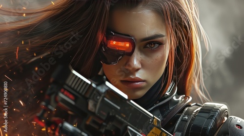Long haired female cyberpunk soldier, future character concept AI generated image