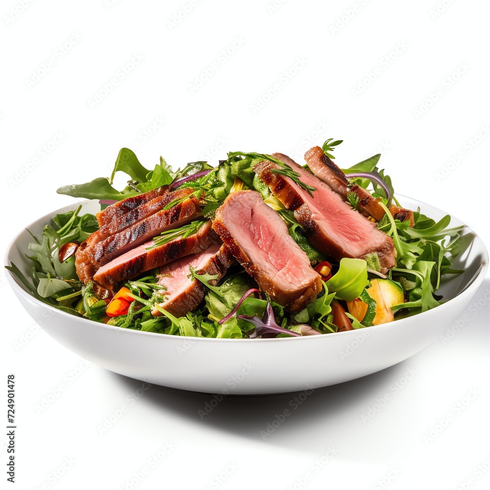 a duck fried salad, studio light , isolated on white background a duck fried salad, studio light , isolated on white background