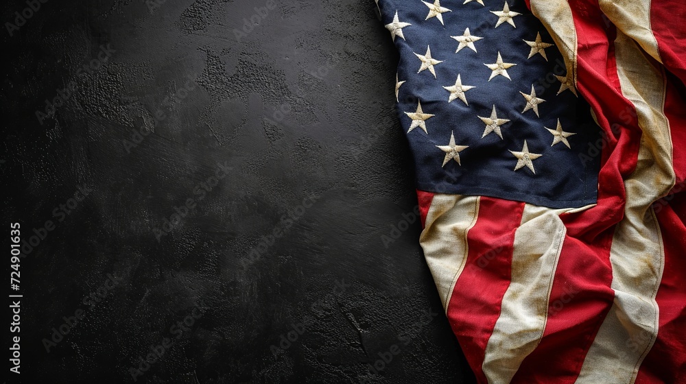 Fototapeta premium Vintage American flag on texture background with copy space.
