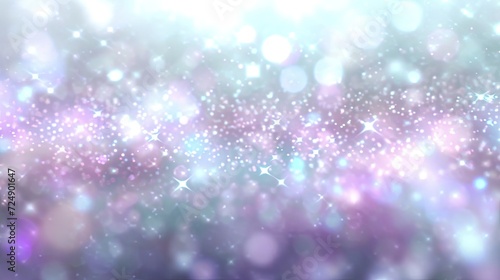 Shaped colorful light purple and blue and silver gradient bokeh, blurred festive shining particles background. Cosmic background