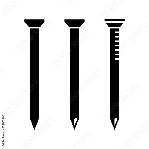 Set of nail (pin, hardware) icons. Symbol for fastening parts or repair. Fasteners for construction.