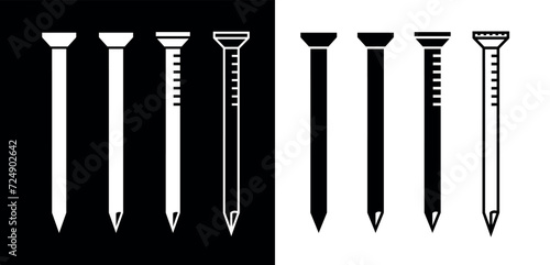 Set of nail (pin, hardware) icons. Symbol for fastening parts or repair. Fasteners for construction.