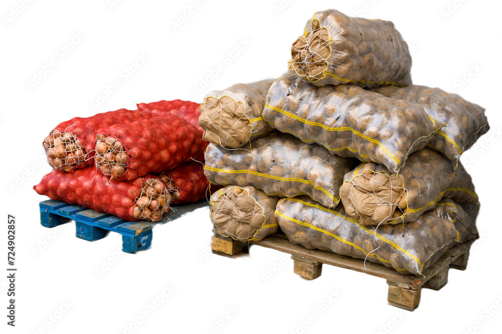 Onions and potatoes in sacks Onions and potatoes in sacks