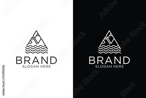 rock mountain peak logo design iceberg adventure peak logo geometric illustration line art.