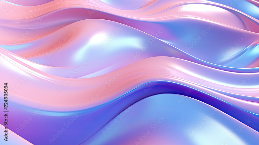 Fototapeta premium Holographic chrome gradient waves abstract background.