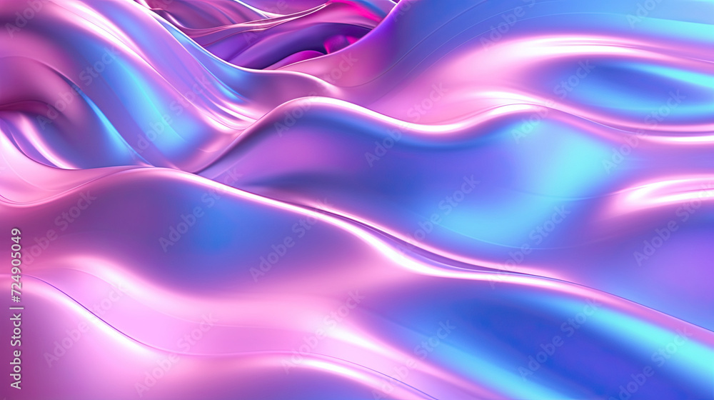 Obraz premium Holographic chrome gradient waves abstract background.
