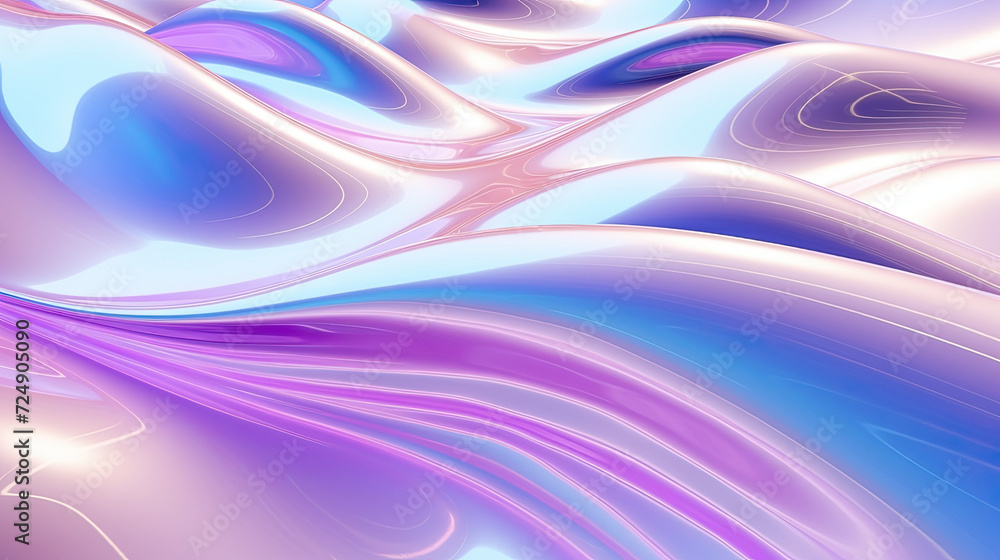 Fototapeta premium Holographic chrome gradient waves abstract background.