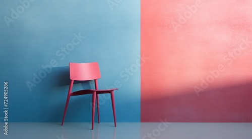 Pi  ce avec mur   clair   peint en rose et bleu avec une chaise  image avec espace pour texte.