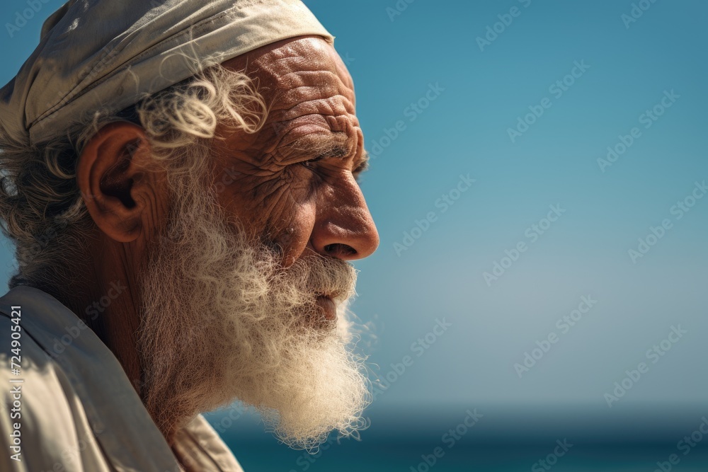 An elderly gentleman with a long white beard stands in the frame, showcasing his distinct appearance.