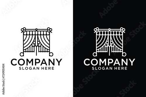 Curtain logo icon design template flat vector curtain line art logo design. Creative ideas for elegant minimalist luxury curtain lines. Home building property interior design.