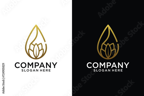 abstract minimalist gold / olive oil water drop logo with line concept logo design