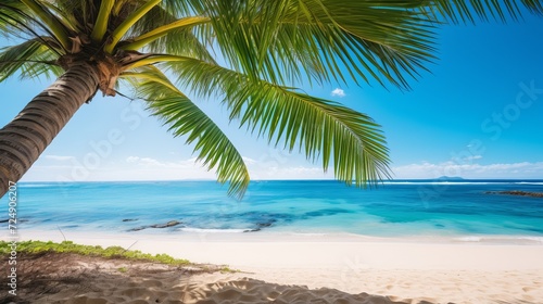 Coconut palm tree on the beach and sea
