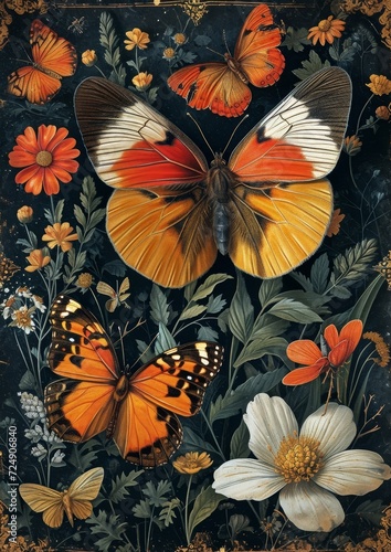 Vintage poster with butterfly, AI generated © DejaReve