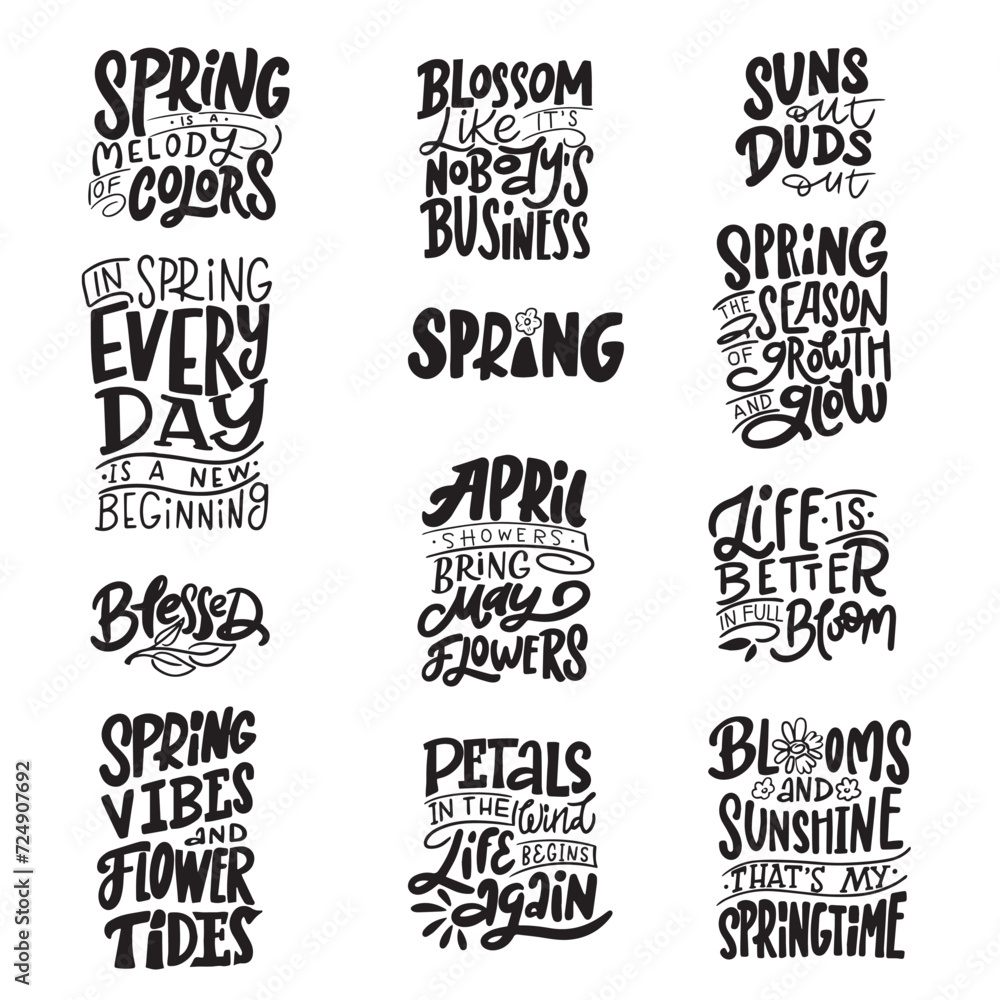 Obraz premium Spring vector illustration on white background. Hand lettering for inspirational poster, card etc. Motivational quote typography design