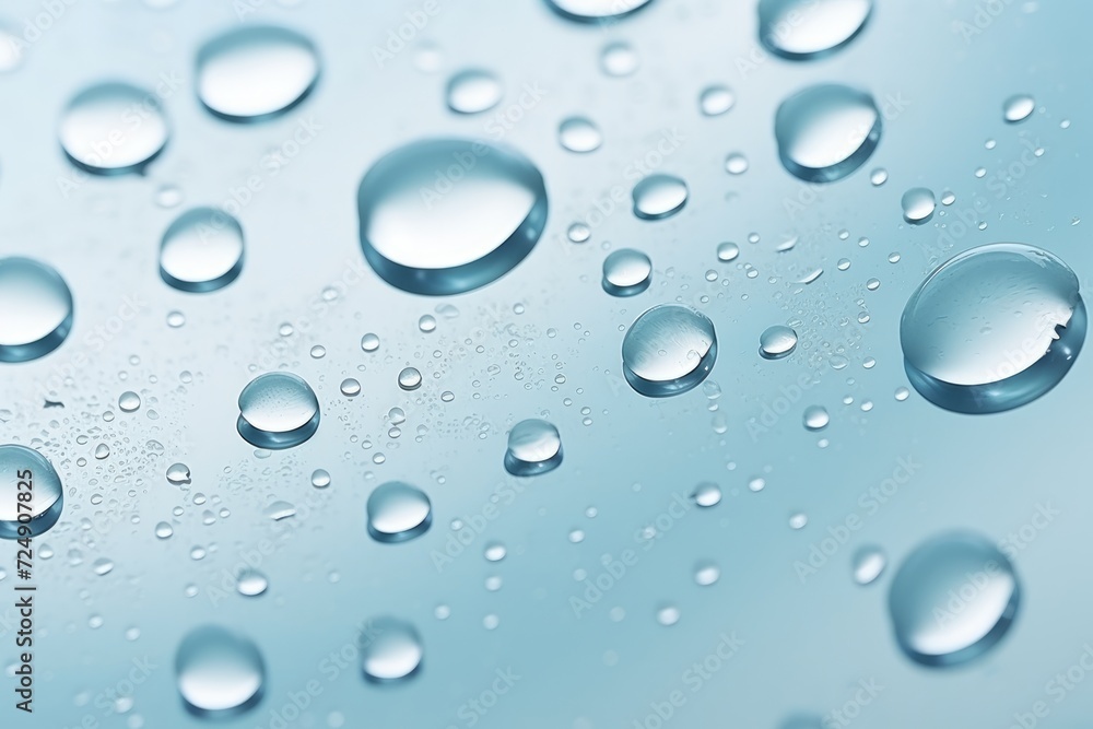 Close-up photo showcasing clear water droplets on a smooth glass surface.