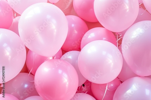 Pink and White Balloons Floating in the Air, A Festive Celebration, The phrase happy birthday is displayed on pink balloons, forming a background for holiday and celebration concepts, AI Generated