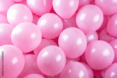 Pink Balloons Floating in the Air, Colorful, The phrase happy birthday is displayed on pink balloons, forming a background for holiday and celebration concepts, AI Generated