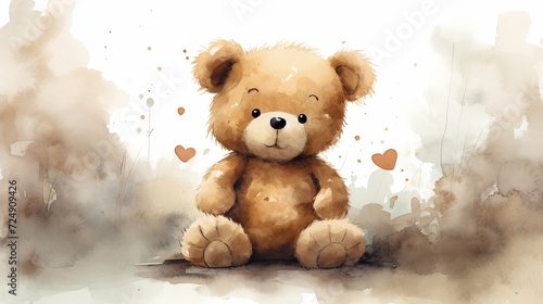 Cute teddy bear artistic illustration painting reproduction kids nursery background