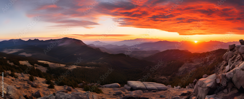 Panoramic Mountain Sunset Vista.