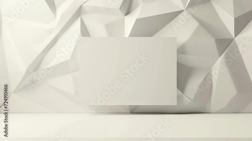 A 3D illustration displays a blank canvas with an abstract polygonal pattern background for an advertisement banner