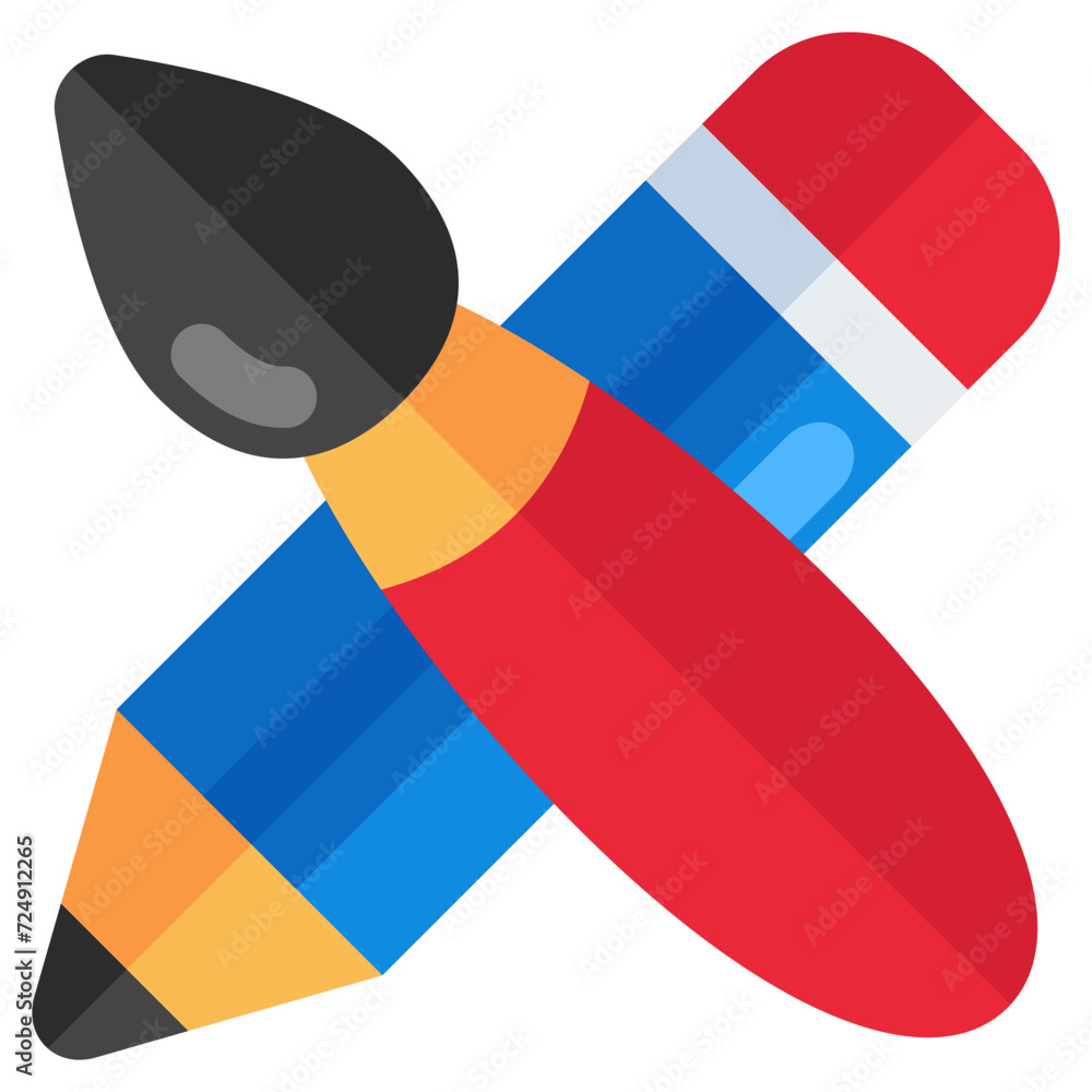 Icon of stationery, pencil and brush Icon of stationery, pencil and brush