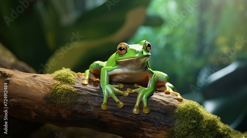 Flying frog sitting on branch beautiful tree frog on branch