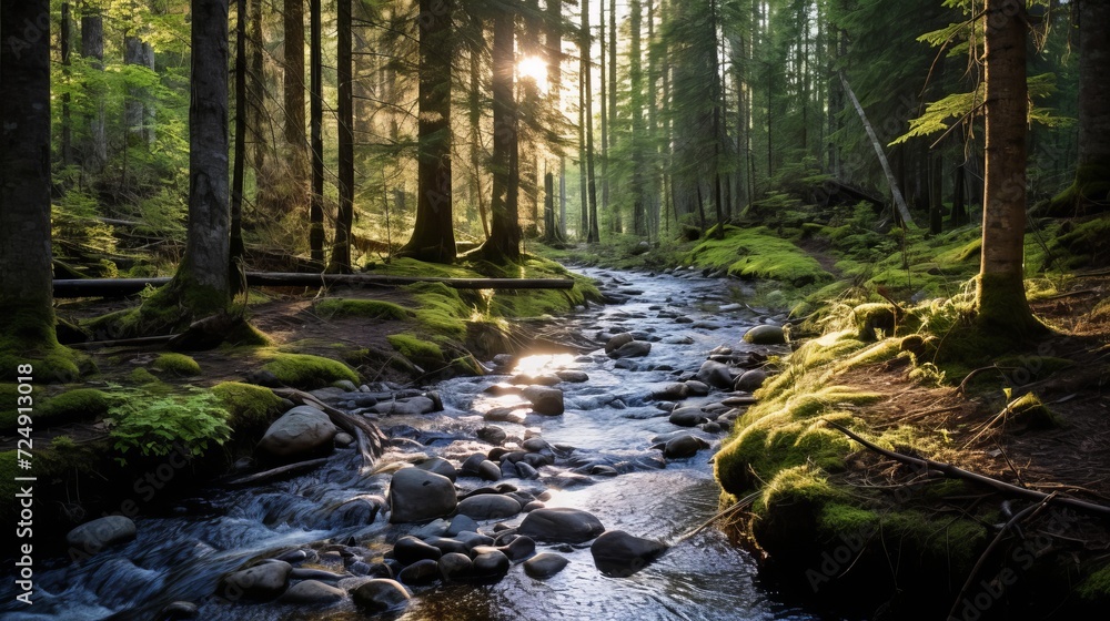 Obraz premium Forest creek with hiking trails