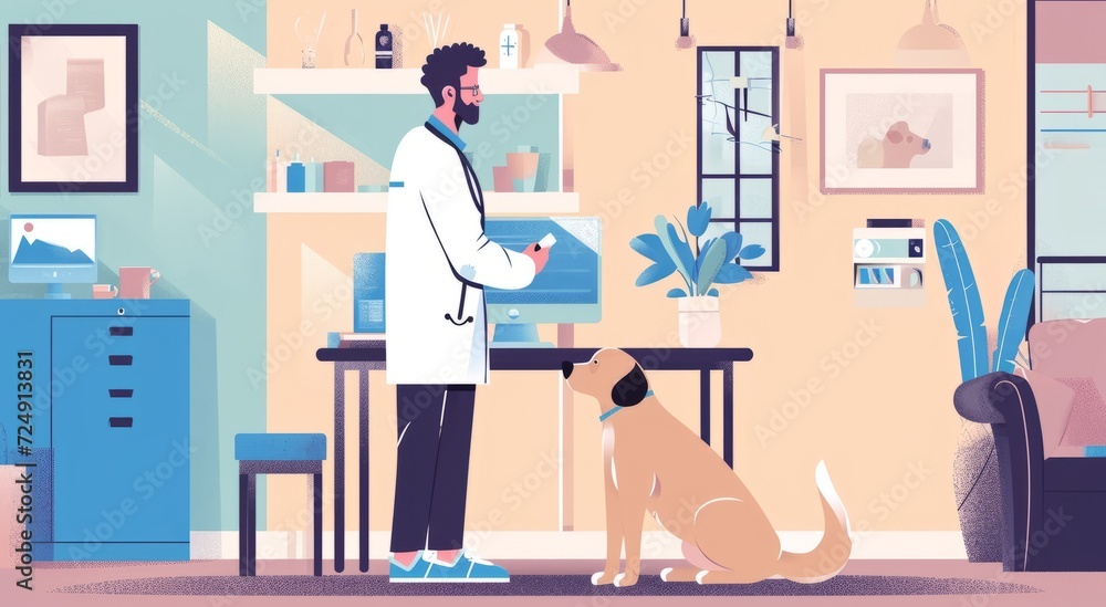 A Labrador dog is being examined by a veterinarian A Labrador dog is being examined by a veterinarian
