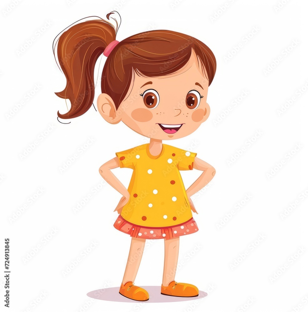 funny girl doing exercises on a white background. children's simple illustration