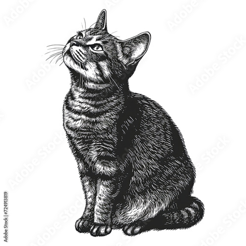 vintage cat animal animation with old engraving element