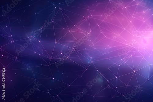 A vibrant and colorful background featuring a combination of purple and blue hues with a pattern of lines and dots, Wireframe background with plexus effect, AI Generated